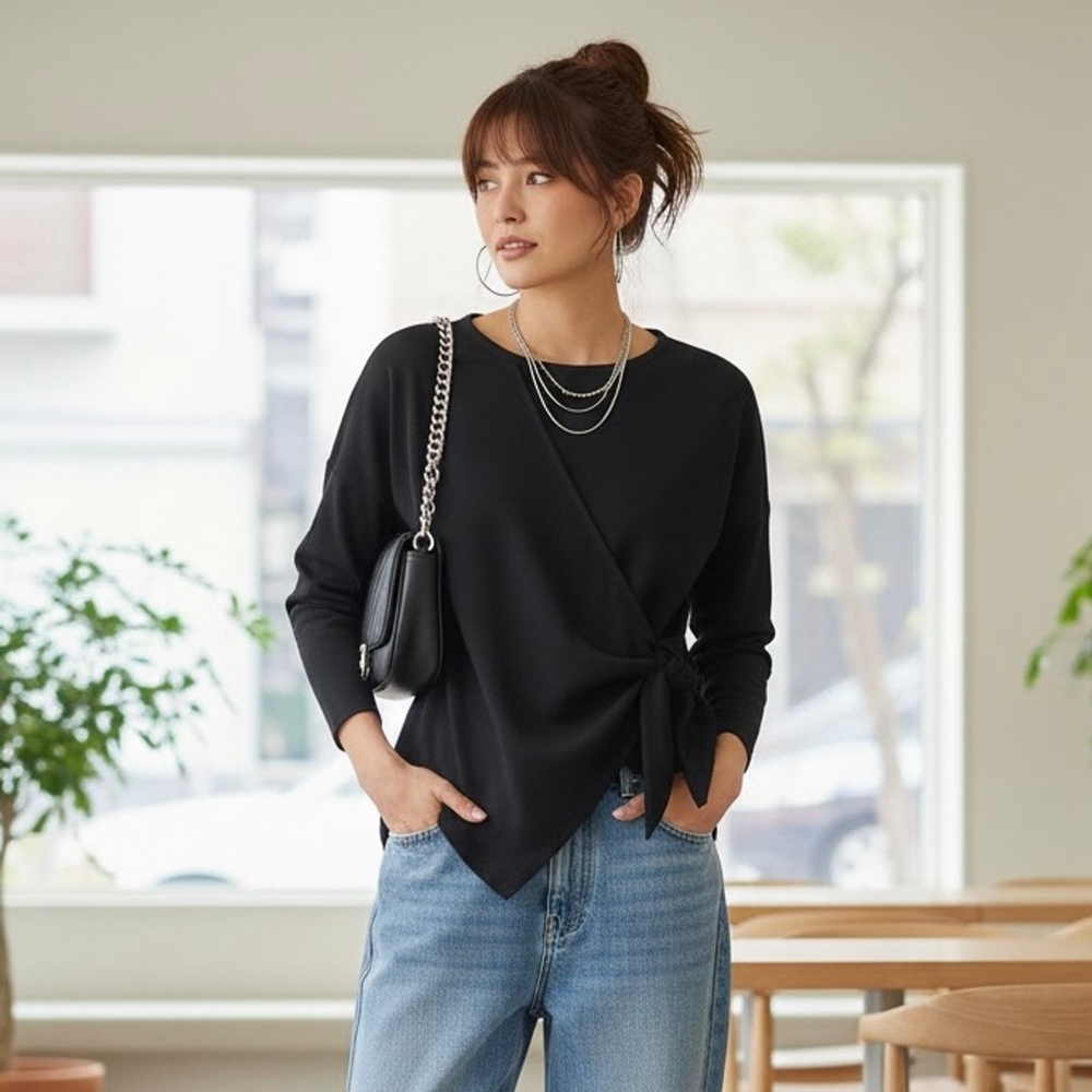 LILI Sidonio Black Front Tie Top Size XS/S